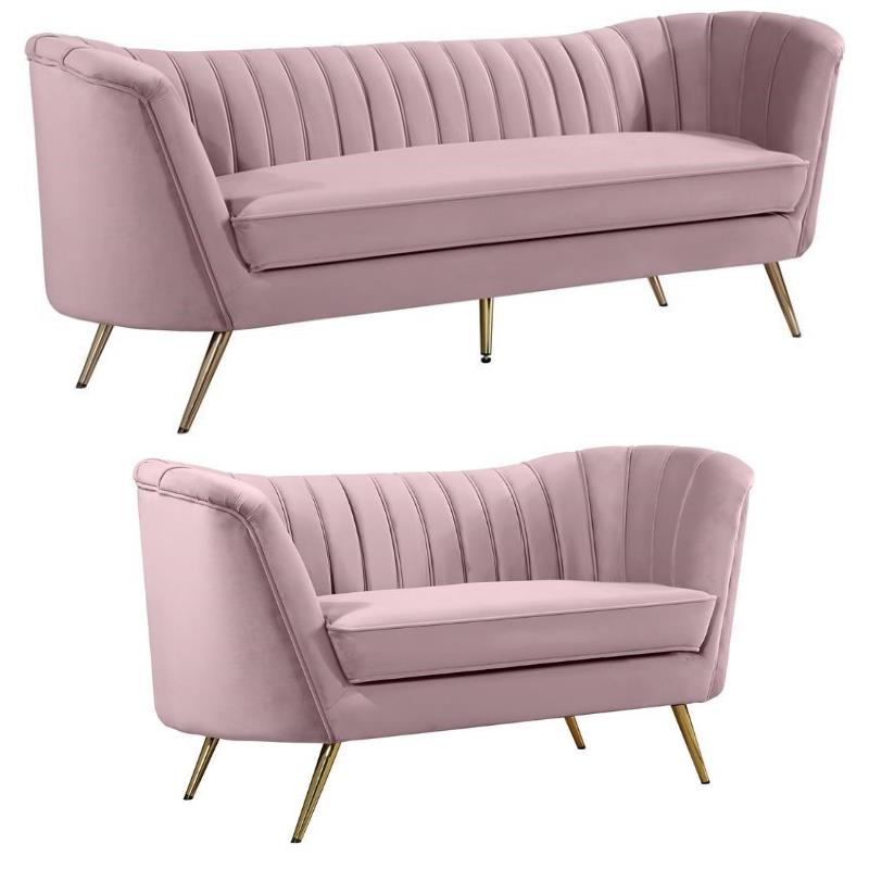 Home Square 2-Piece Set with Contemporary Velvet Loveseat and Sofa in Pink