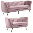 Home Square 2-Piece Set with Contemporary Velvet Loveseat and Sofa in Pink