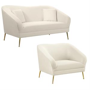 home square 2-piece furniture set with cream velvet chair and loveseat