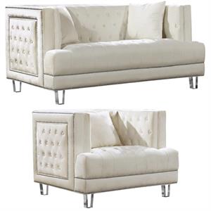 home square 2-piece set with velvet accent chair and loveseat in cream