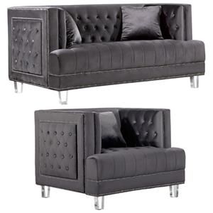 home square 2-piece set with velvet loveseat and accent chair in gray