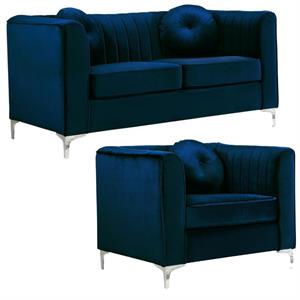 home square 2-piece set with accent chair and loveseat in navy and chrome