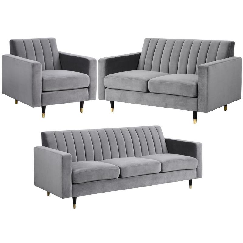 Home Square 3-Piece Furniture Set with Accent Chair Loveseat and Sofa in Gray