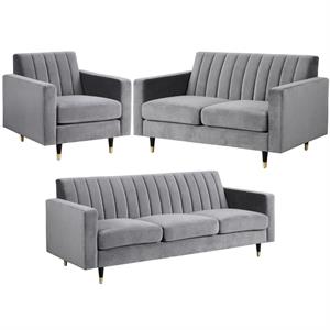 Home Square 3-Piece Furniture Set with Accent Chair Loveseat and Sofa in Gray