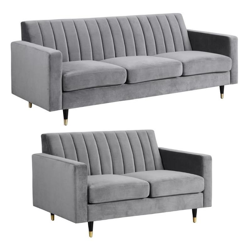 Home Square 2-Piece Set with Contemporary Velvet Loveseat and Sofa in Gary