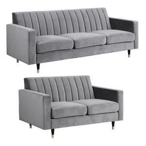 Home Square 2-Piece Set with Contemporary Velvet Loveseat and Sofa in Gary