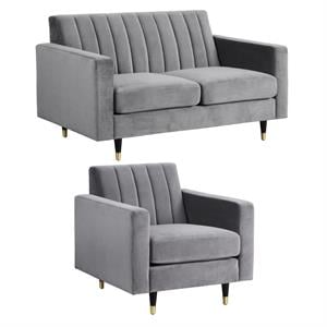 Home Square 2-Piece Set with Velvet Accent Chair & Contemporary Loveseat in Gray