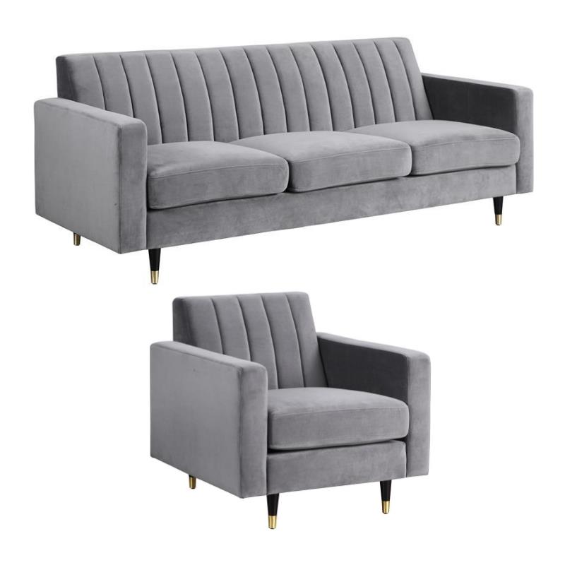 Home Square 2-Piece Set with Velvet Accent Chair & Contemporary Sofa in Gray