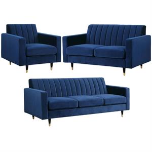 Home Square 3-Piece Furniture Set with Chair Loveseat and Sofa in Navy