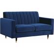 Home Square 2-Piece Set with Velvet Loveseat and Contemporary Sofa in Navy