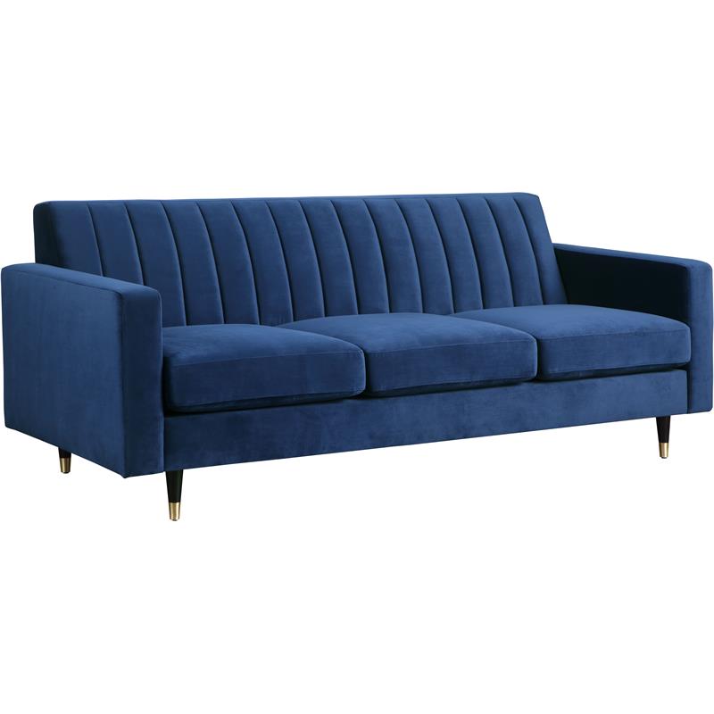 Home Square 2-Piece Set with Velvet Loveseat and Contemporary Sofa in Navy