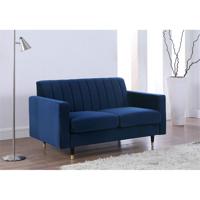 Home Square 2-Piece Set with Velvet Accent Chair and Loveseat in Navy