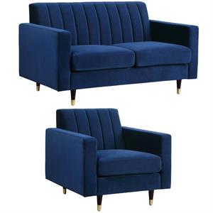 home square 2-piece set with velvet accent chair and loveseat in navy