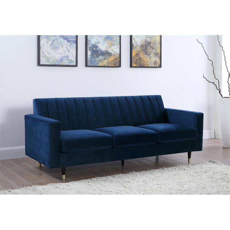 Home Square 2-Piece Set with Velvet Accent Chair and Contemporary Sofa in Navy