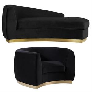 home square 2-piece furniture set with accent chair and chaise in black and gold