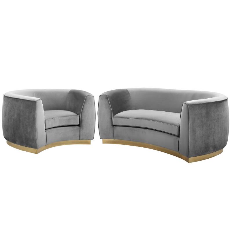 Home Square 2-Piece Furniture Set with Accent Chair & Loveseat in Gray and Gold