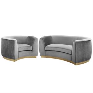 Home Square 2-Piece Furniture Set with Accent Chair & Loveseat in Gray and Gold