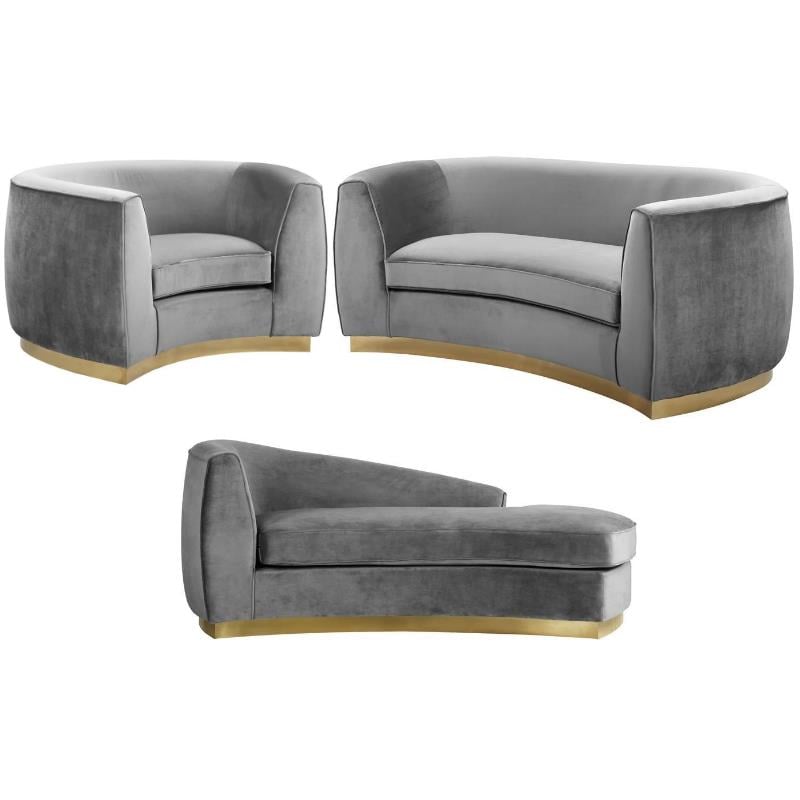 Home Square 3-Piece Furniture Set with Velvet Accent Chair Chaise and Loveseat