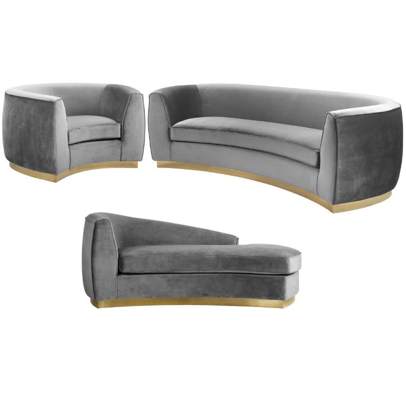 Home Square 3-Piece Furniture Set with Velvet Accent Chair Chaise and Sofa