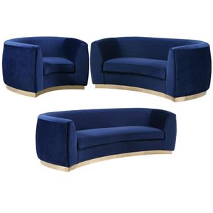 Home Square 3-Piece Set with Accent Chair Loveseat & Sofa in Navy and Gold
