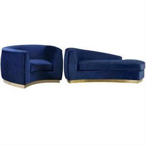 home square 2-piece set with velvet accent chair and chaise in navy and gold