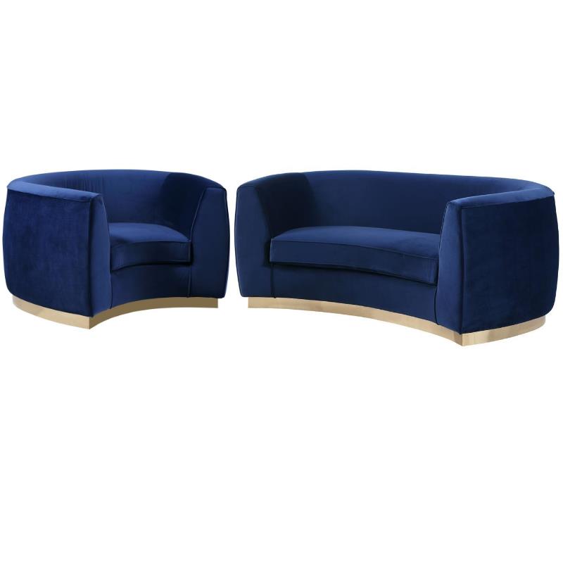 Home Square 2-Piece Set with Accent Chair and Loveseat in Navy and Gold