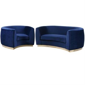 home square 2-piece set with accent chair and loveseat in navy and gold