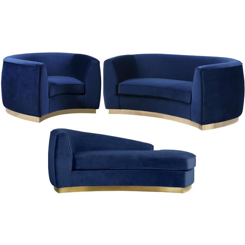 Home Square 3-Piece Set with Accent Chair Chaise and Loveseat in Navy and Gold