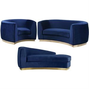 Home Square 3-Piece Set with Accent Chair Chaise and Loveseat in Navy and Gold