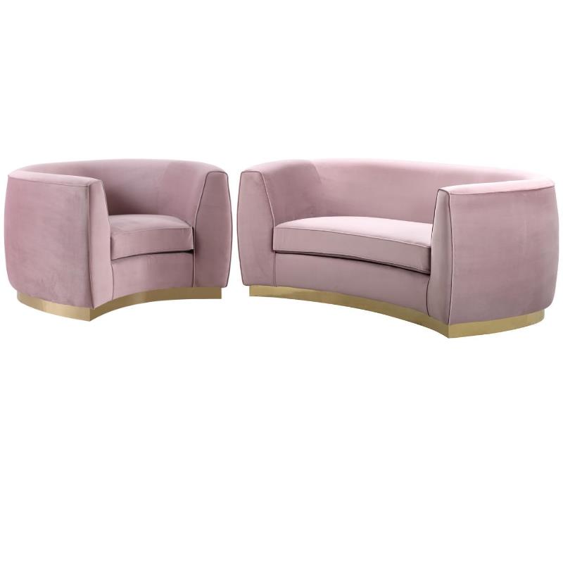 Home Square 2-Piece Furniture Set with Accent Chair & Loveseat in Pink and Gold