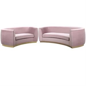 Home Square 2-Piece Set with Contemporary Velvet Loveseat & Sofa in Pink