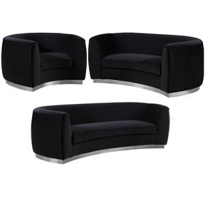 Home Square 3-Piece Set with Accent Chair Loveseat & Sofa in Black and Chrome