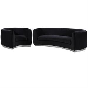 Home Square 2-Piece Set with Velvet Accent Chair and Sofa in Black and Chrome