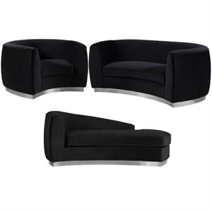 Home Square 3-Piece Set with Accent Chair Chaise & Loveseat in Black and Chrome