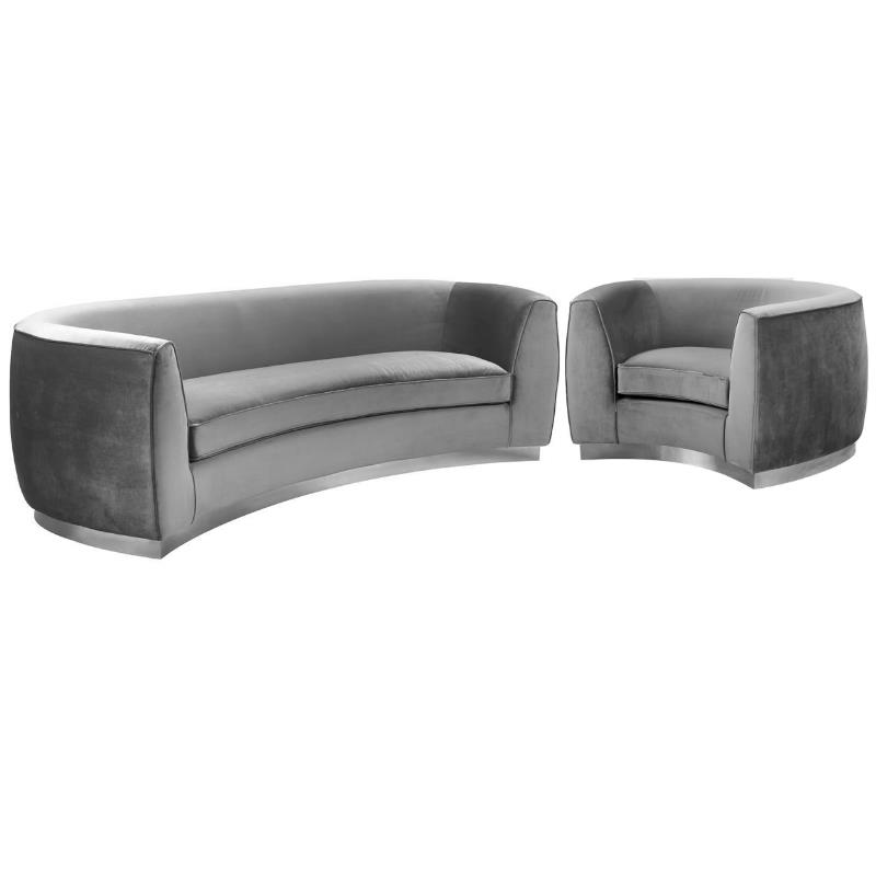 Home Square 2-Piece Set with Accent Chair and Sofa in Gray and Chrome