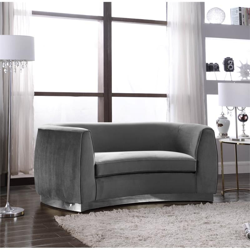 Home Square 3-Piece Set with Accent Chair Chaise and Loveseat in Gray and Chrome