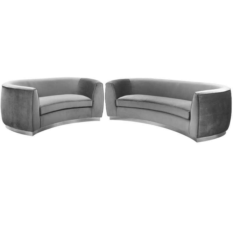 Home Square 2-Piece Set with Contemporary Velvet Loveseat and Sofa
