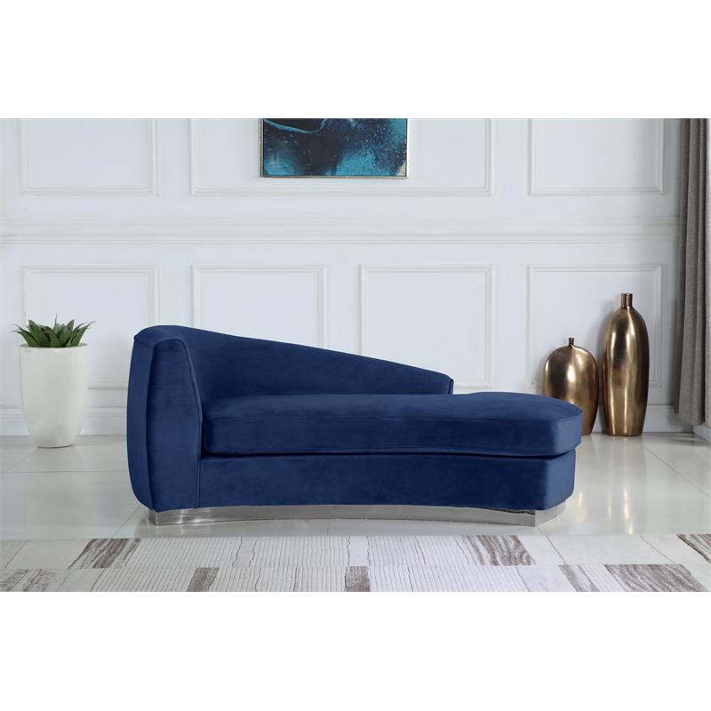Home Square 2-Piece Set with Velvet Accent Chair and Chaise in Navy and Chrome