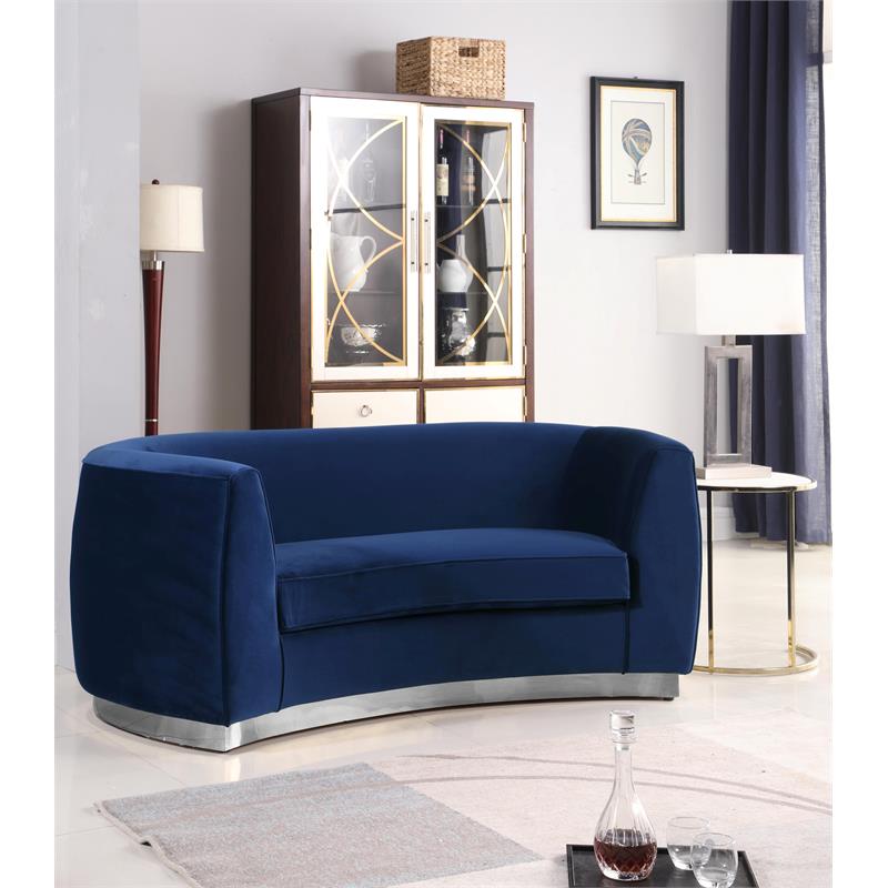 Home Square 2-Piece Set with Contemporary Velvet Loveseat & Sofa in Navy