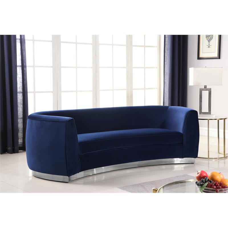 Home Square 2-Piece Set with Contemporary Velvet Loveseat & Sofa in Navy