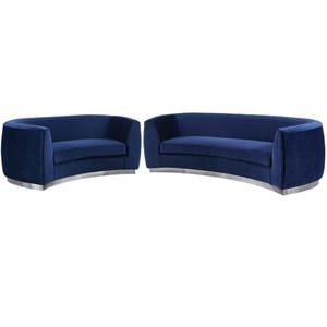 Home Square 2-Piece Set with Contemporary Velvet Loveseat & Sofa in Navy