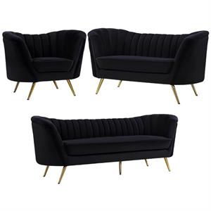 Home Square 3-Piece Set with Accent Chair Loveseat & Sofa in Black and Gold