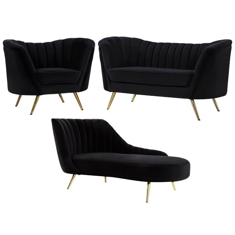 Home Square 3-Piece Furniture Set with Velvet Accent Chair Chaise & Loveseat