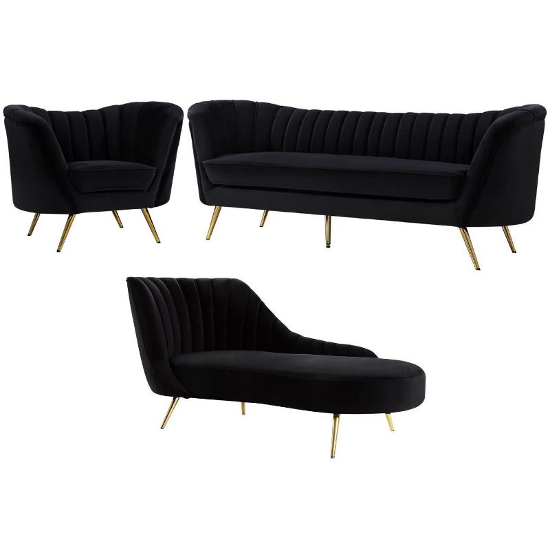 Home Square 3-Piece Furniture Set with Velvet Accent Chair Chaise & Sofa