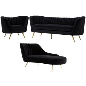 Home Square 3-Piece Furniture Set with Velvet Accent Chair Chaise & Sofa