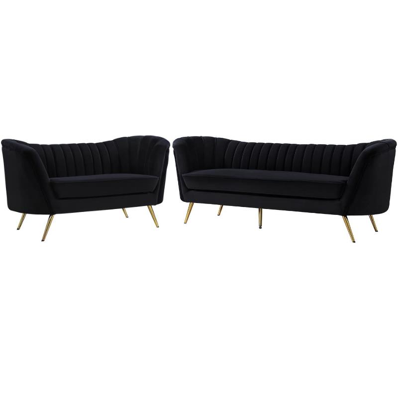 Home Square 2-Piece Furniture Set with Contemporary Velvet Loveseat & Sofa