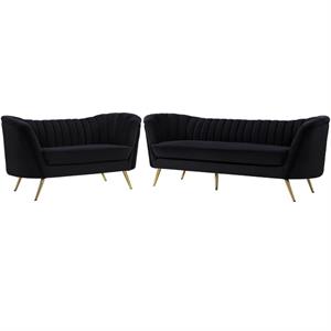 Home Square 2-Piece Furniture Set with Contemporary Velvet Loveseat & Sofa