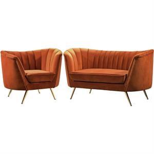 Home Square 2-Piece Set with Accent Chair and Loveseat in Cognac and Gold