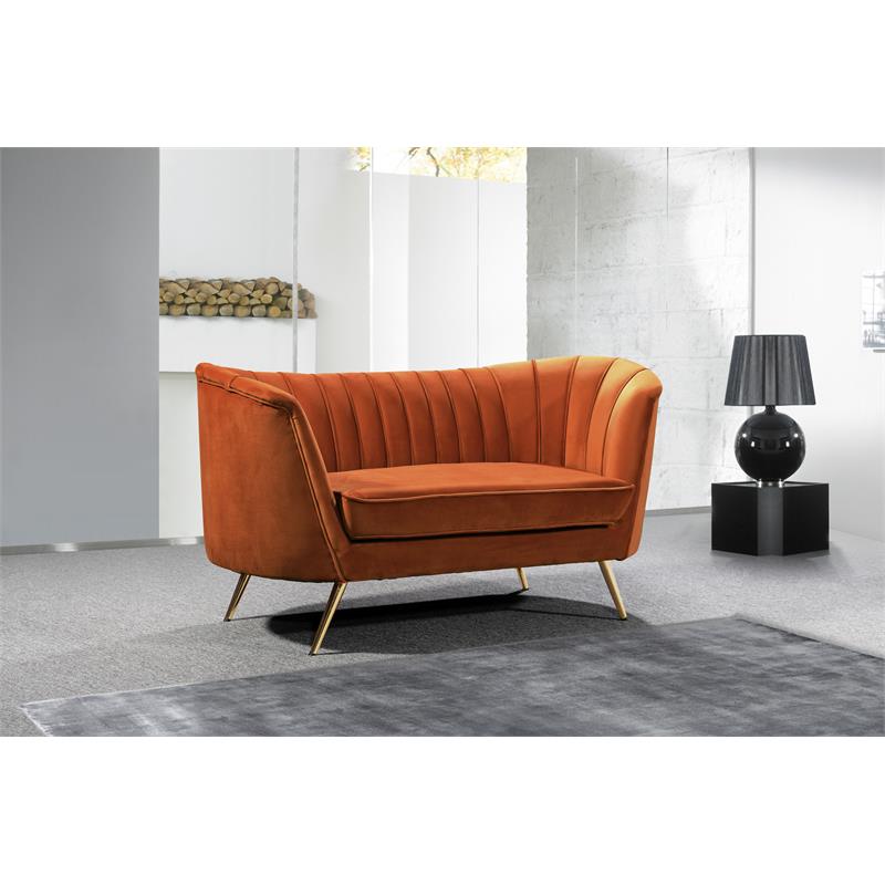 Home Square 2-Piece Set with Contemporary Velvet Loveseat and Sofa in Cognac