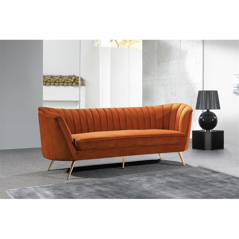 Home Square 2-Piece Set with Contemporary Velvet Loveseat and Sofa in Cognac
